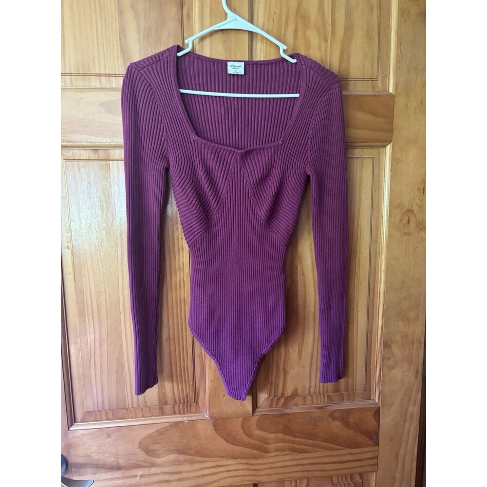 Abercrombie & Fitch Knit Ribbed Long Sleeve Bodysuit Square Neck Size Medium